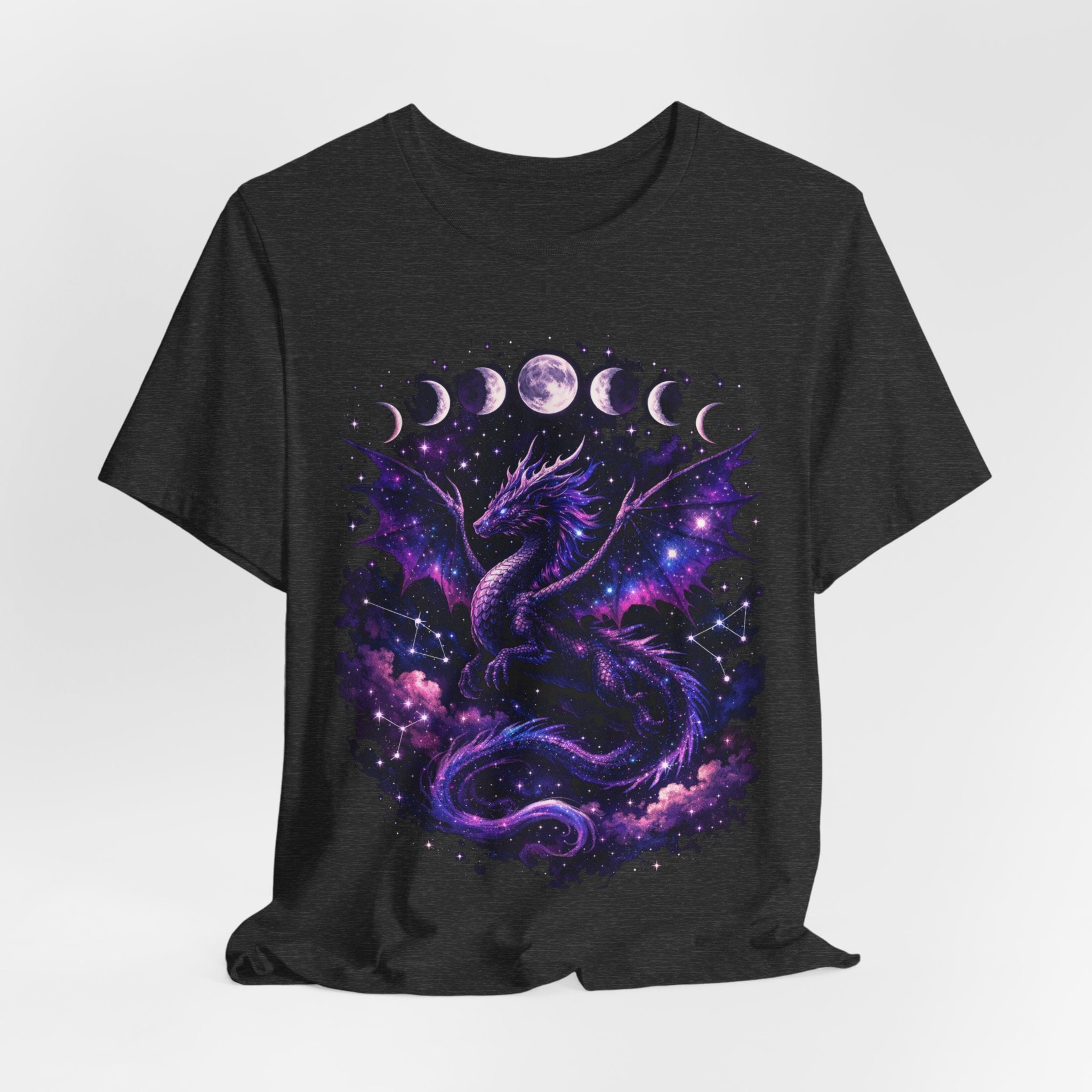 Celestial Moonphase Dragon T-Shirt — Purple Galaxy Fantasy Tee