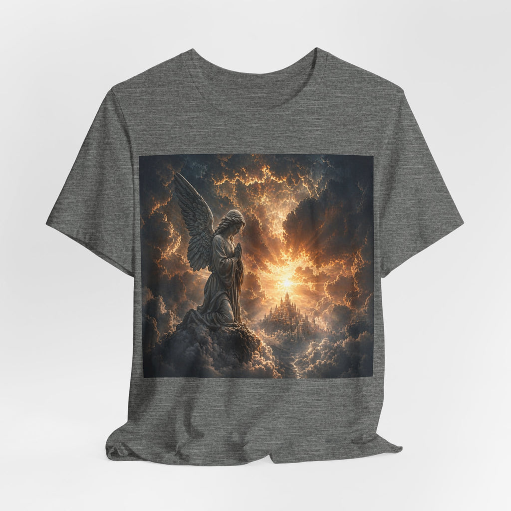 Angel in Storm Graphic Tee — Dramatic Celestial Art T-Shirt