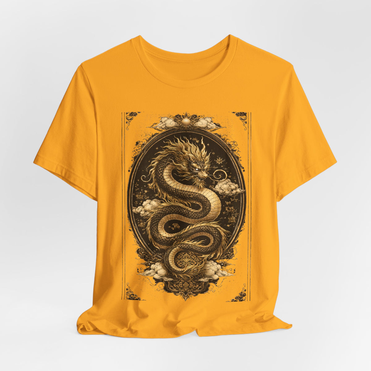 Dragon Oval Graphic Tee — Vintage Gold Snake Illustration T-Shirt