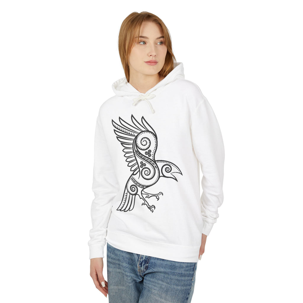 The Raven – Odin’s Messengers-Tribal Raven Hoodie — Intricate Celtic Bird Graphic Lightweight Sweatshirt