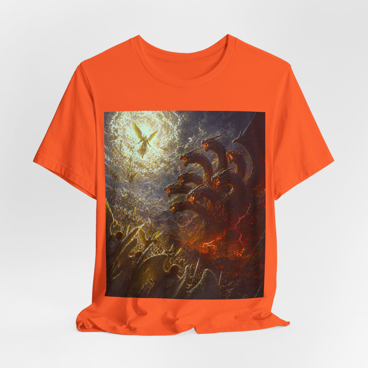 Apocalyptic Angel vs. Satan the 7 headed Dragon Graphic  T-Shirt