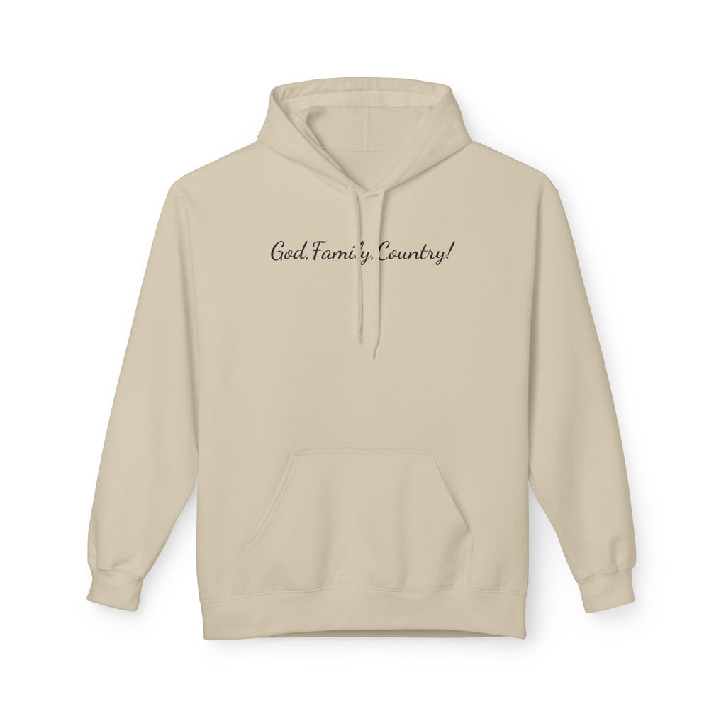 God, Family & Country Hoodie - Minimal Script Pullover for Patriotic Faithwear