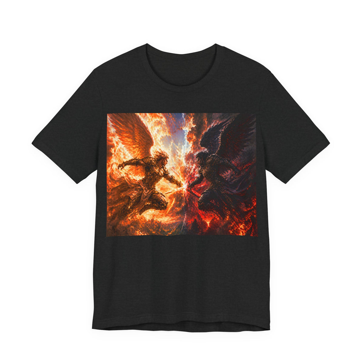 Angel vs Demon Battle T-Shirt — Fiery Fantasy Art Graphic Tee