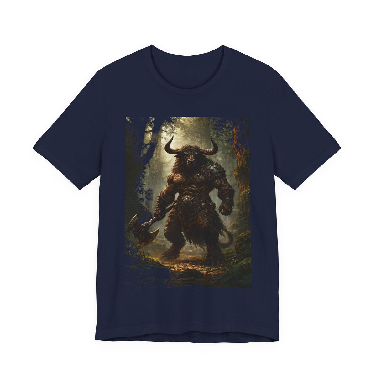 Minotaur Forest Warrior T-Shirt — Mythic Fantasy Creature Graphic Tee