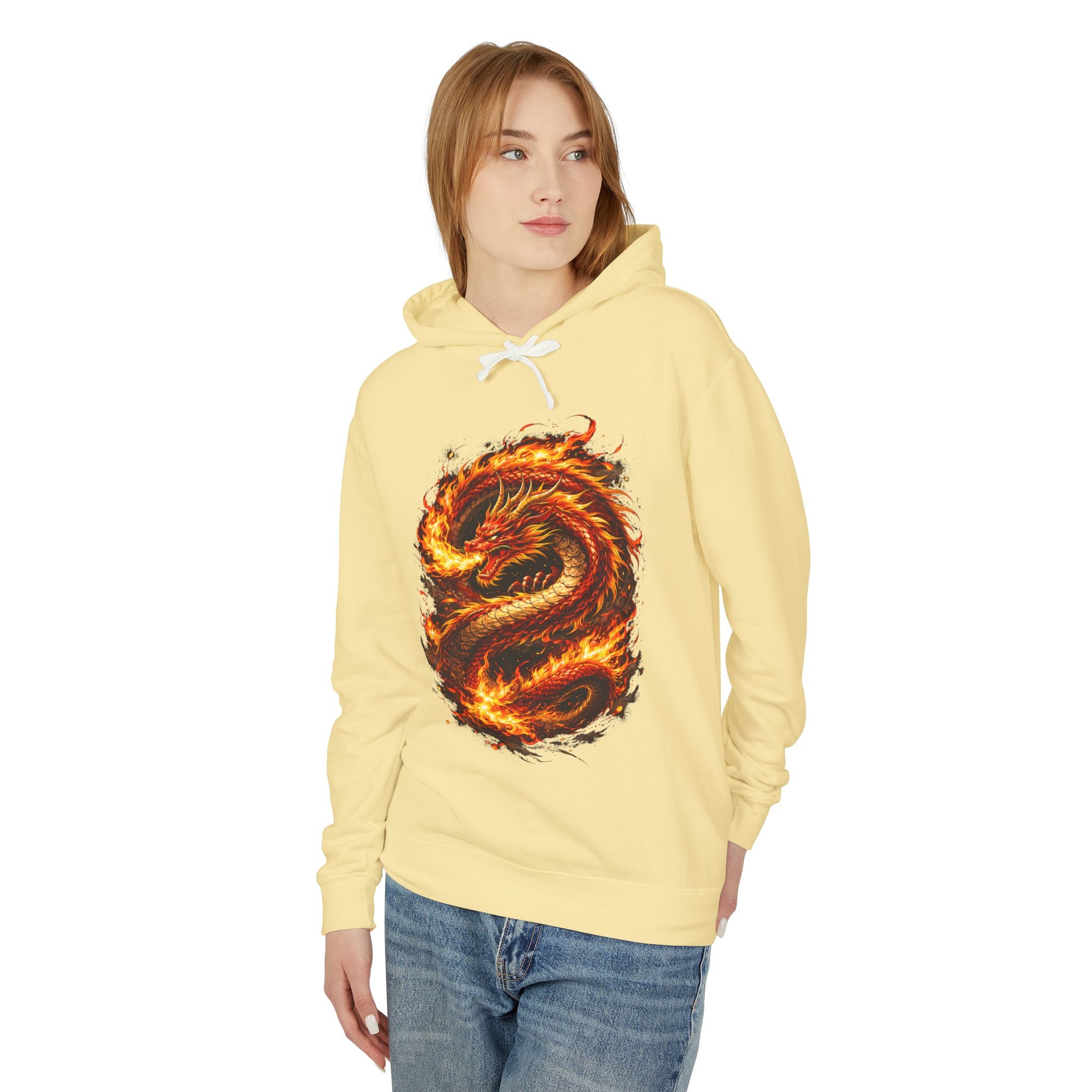Flaming Dragon Hoodie — Fiery Mythical Dragon Graphic Sweatshirt