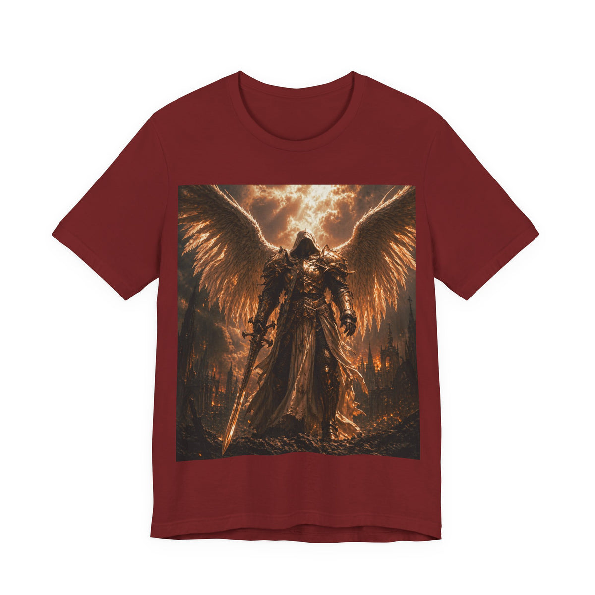 Angel of Fury Graphic Tee — Dark Fantasy Winged Warrior T‑Shirt