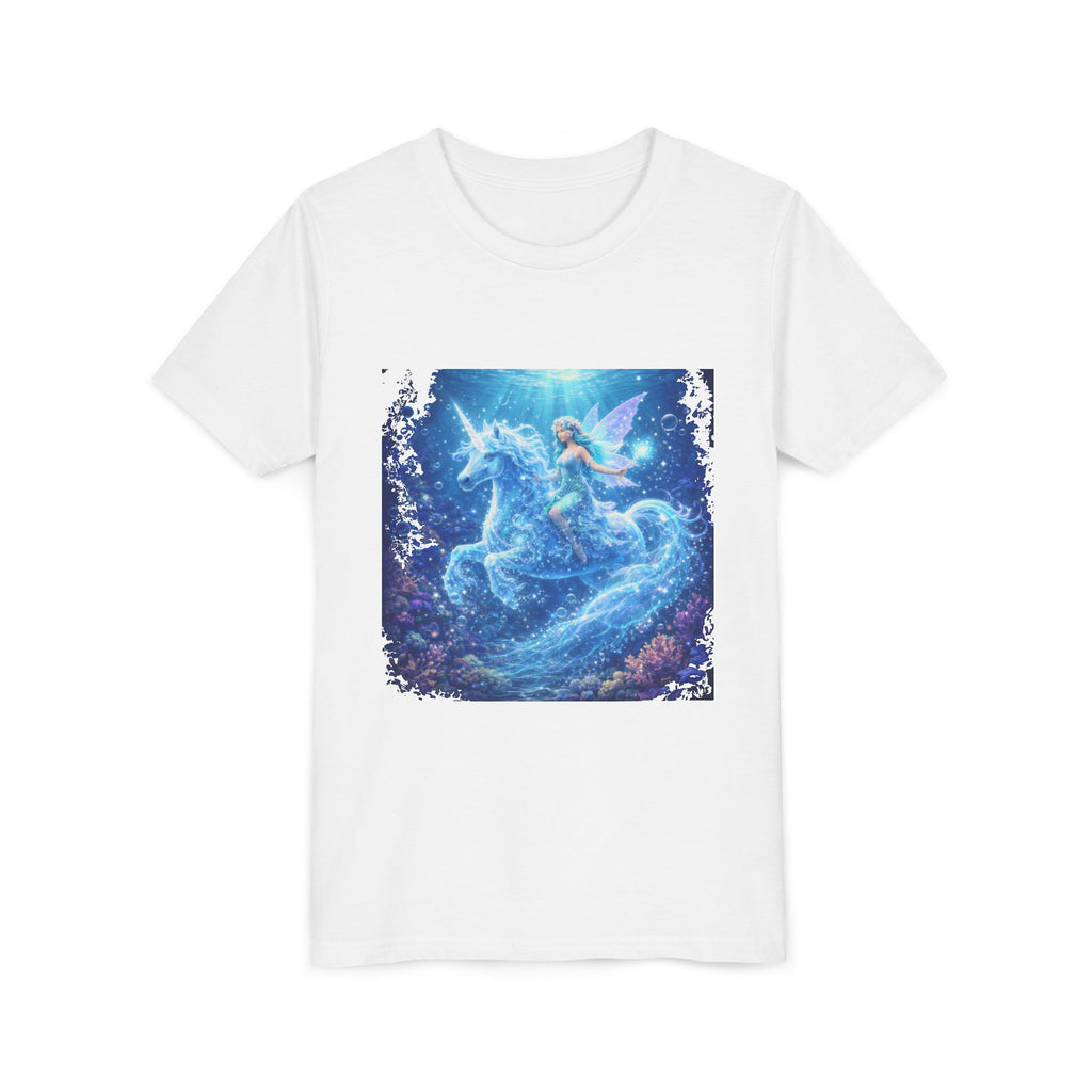 Magical Blue Unicorn & Fairy Youth T-Shirt – Enchanted Fantasy Tee for Kids