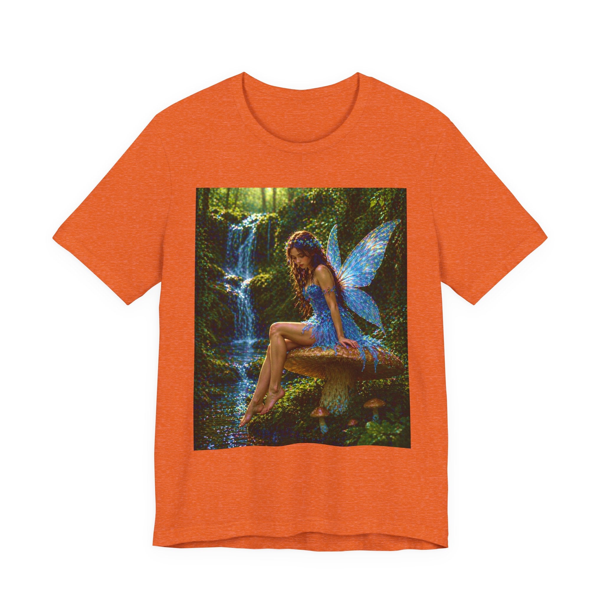 Fairy Forest T-Shirt — Enchanted Blue Fairy Sitting by Waterfall