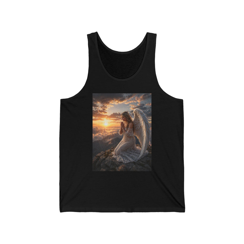Angel at Sunset Tank Top — Prayerful Angel Graphic Jersey Tank
