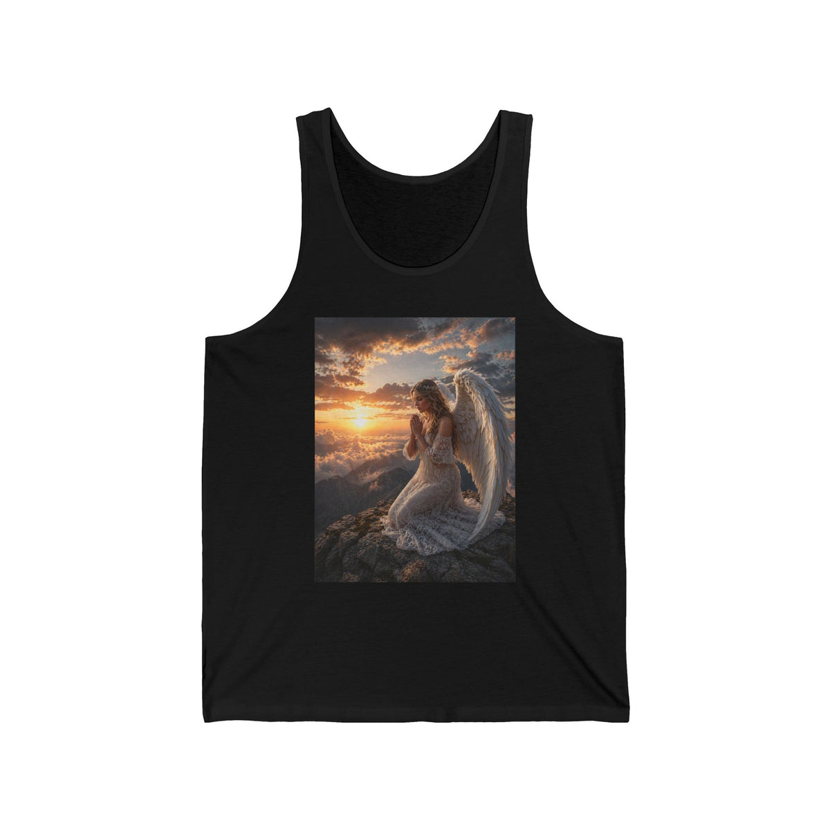 Angel at Sunset Tank Top — Prayerful Angel Graphic Jersey Tank