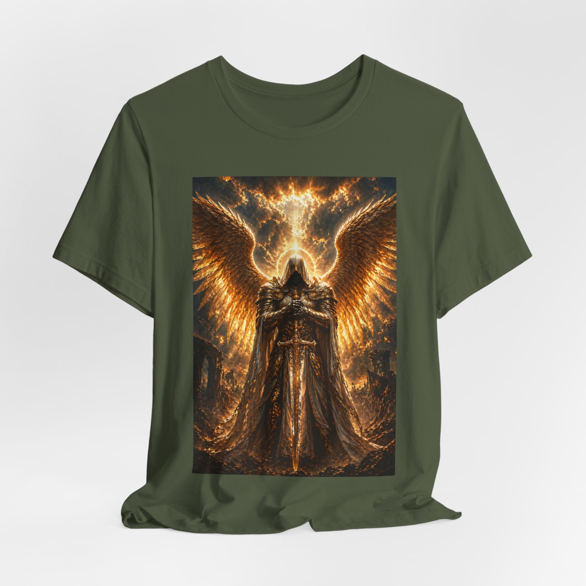 Gods Angel Warrior Graphic Tee — Golden Guardian Winged Angel T-Shirt
