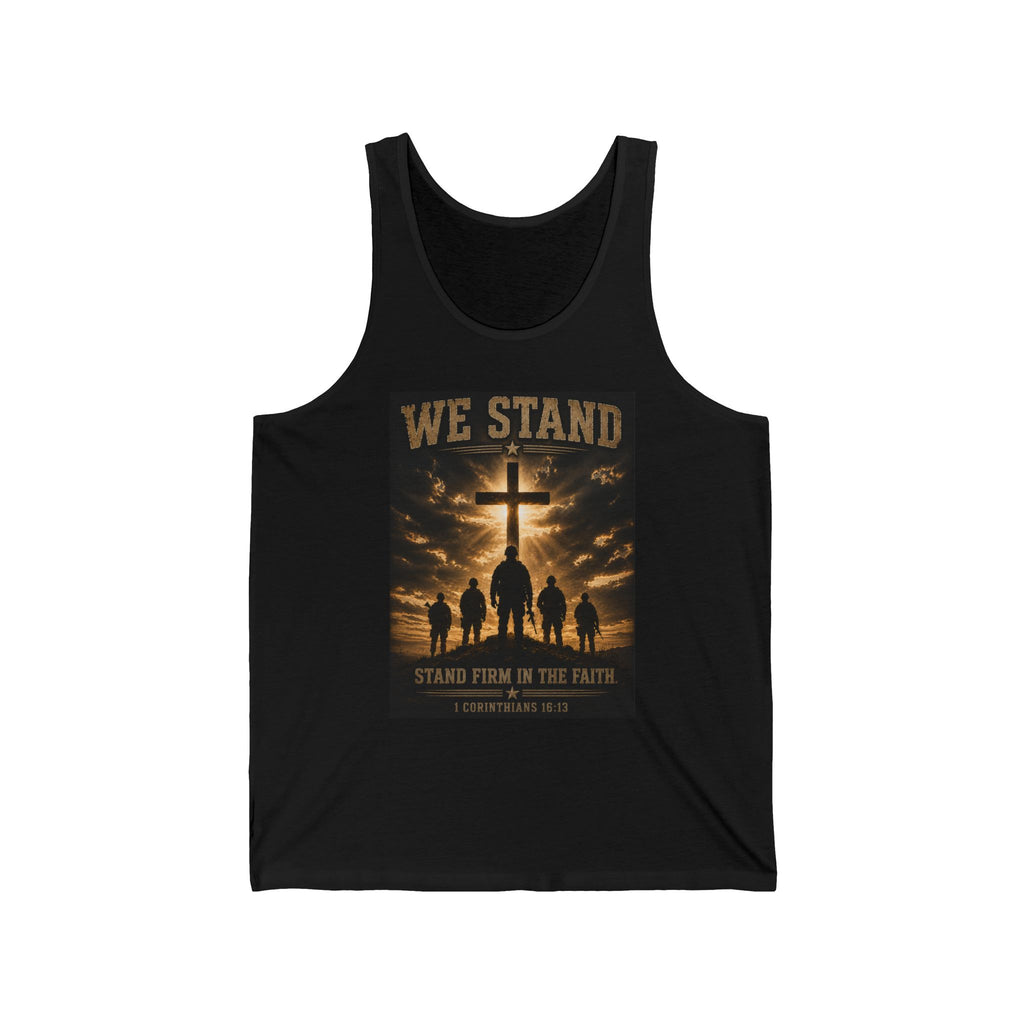 We Stand Christian Tank Top — Stand Firm in the Faith Cross Silhouette Tank