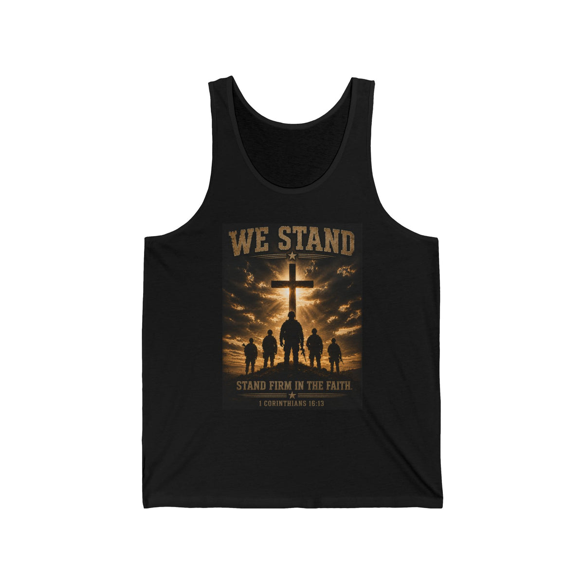 We Stand Christian Tank Top — Stand Firm in the Faith Cross Silhouette Tank