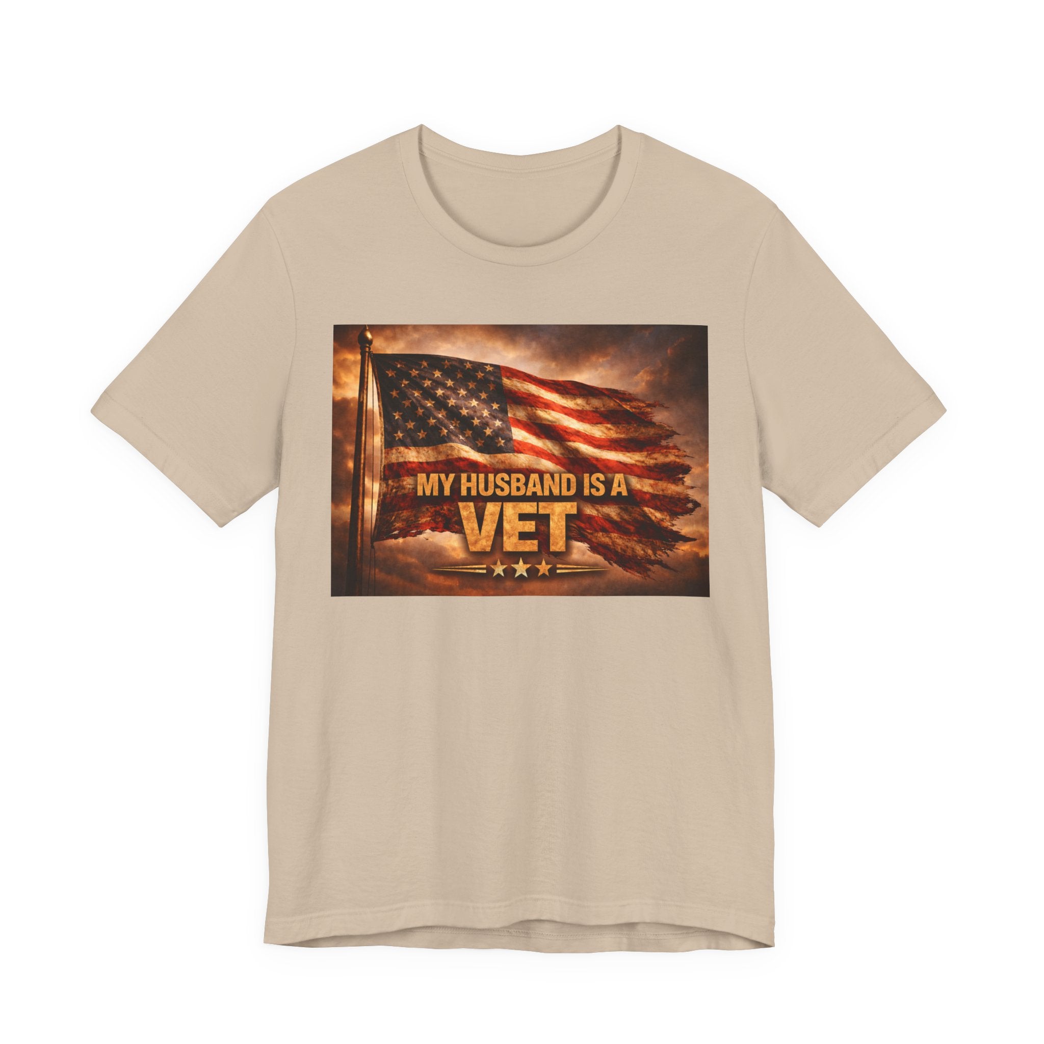 My Husband Is A Vet T-Shirt — Patriotic American Flag Military Tee for Military Wives