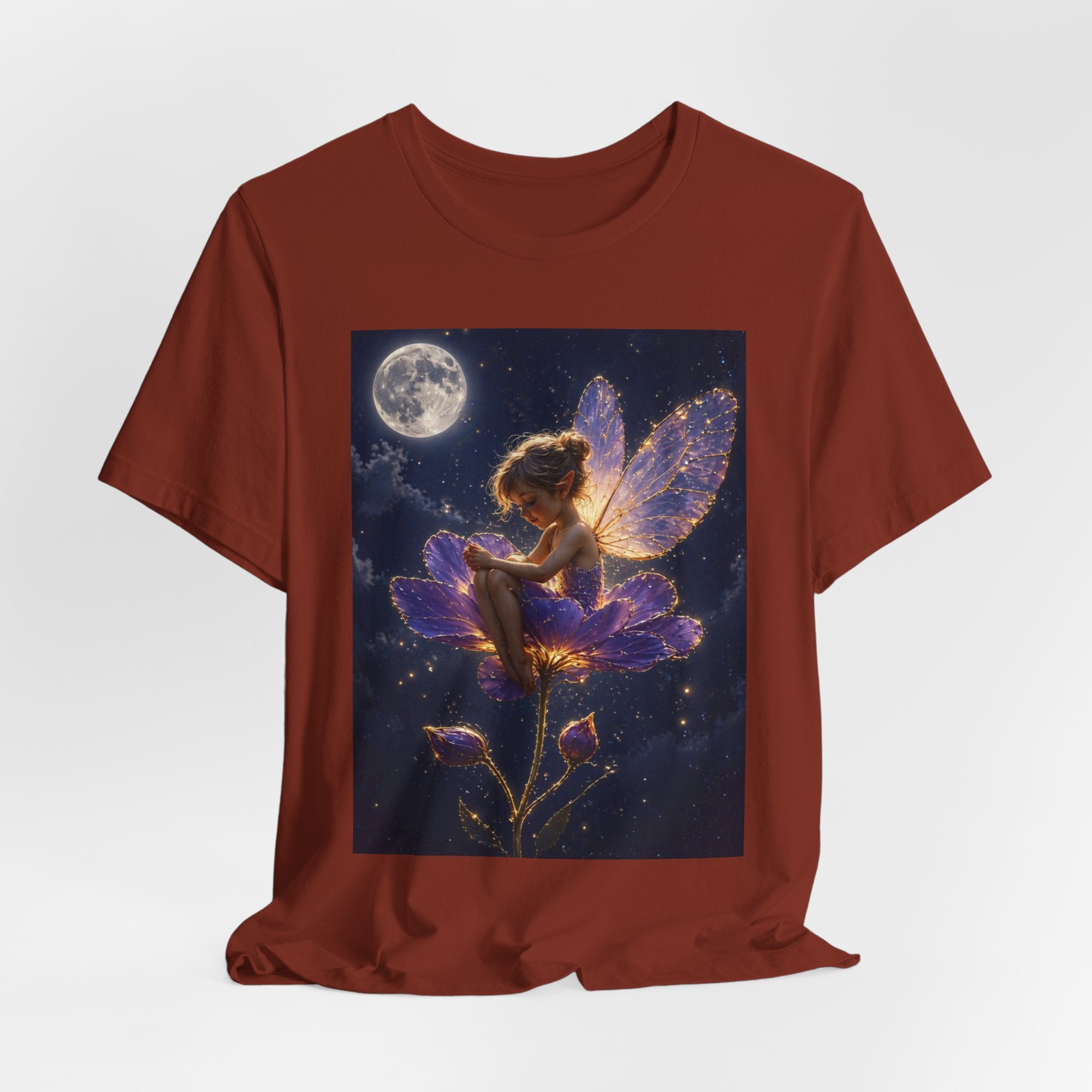 Fairy Night T-Shirt — Moonlit Fairy on Purple Flower