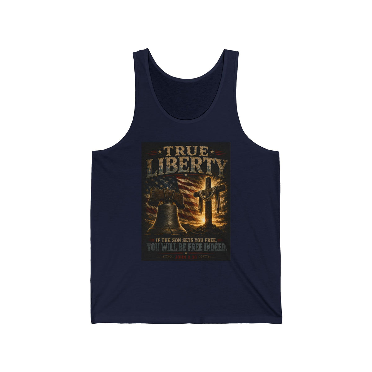 True Liberty Tank Top — Patriotic Cross & Liberty Bell Graphic Tank
