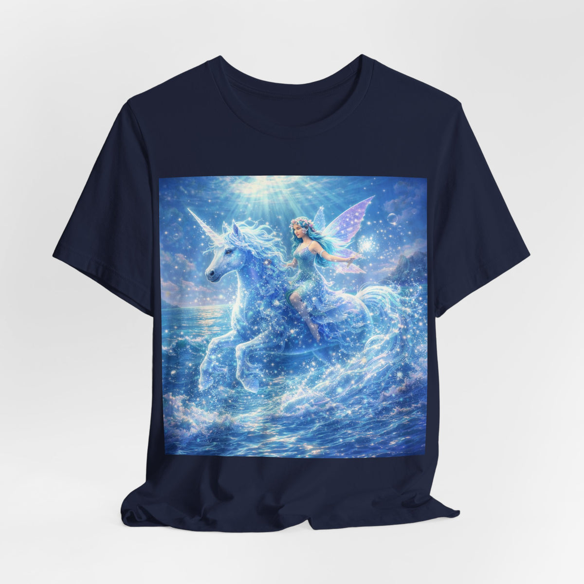 Mystic Sea Unicorn Tee — Fairy Riding Pegasus Surfing Ocean Graphic T-Shirt