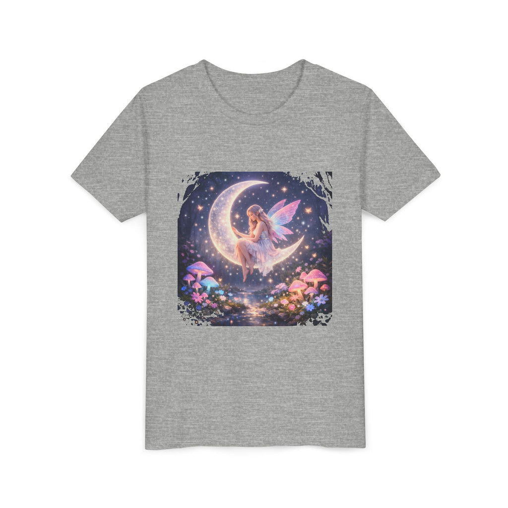 Youth Fairy Moon T-Shirt — Magical Fairy on Crescent Moon Tee for Kids