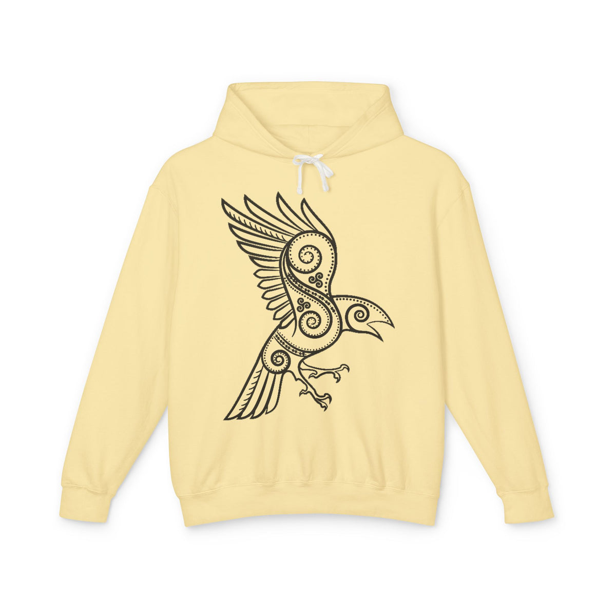 The Raven – Odin’s Messengers-Tribal Raven Hoodie — Intricate Celtic Bird Graphic Lightweight Sweatshirt