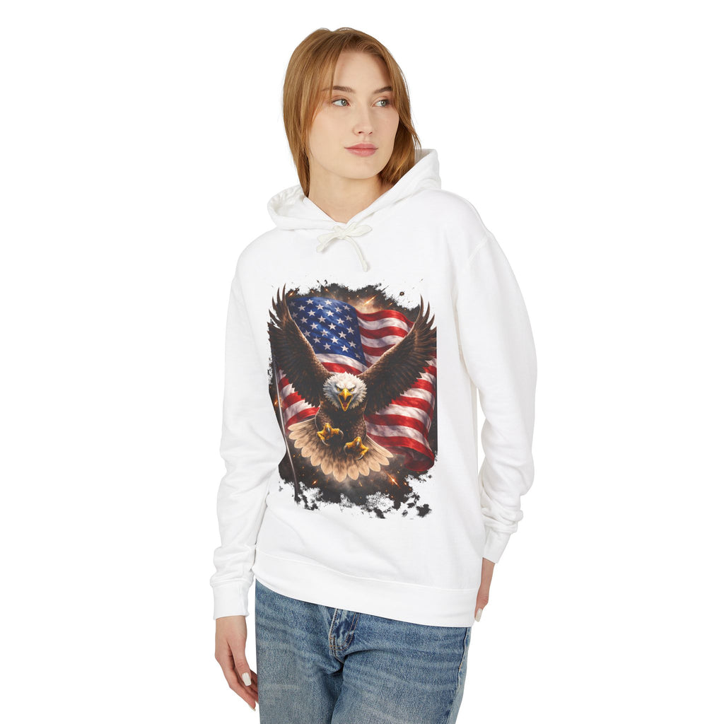 American Eagle Flag Hoodie — Patriotic Bald Eagle sweatshirt for 4th of July & Veterans