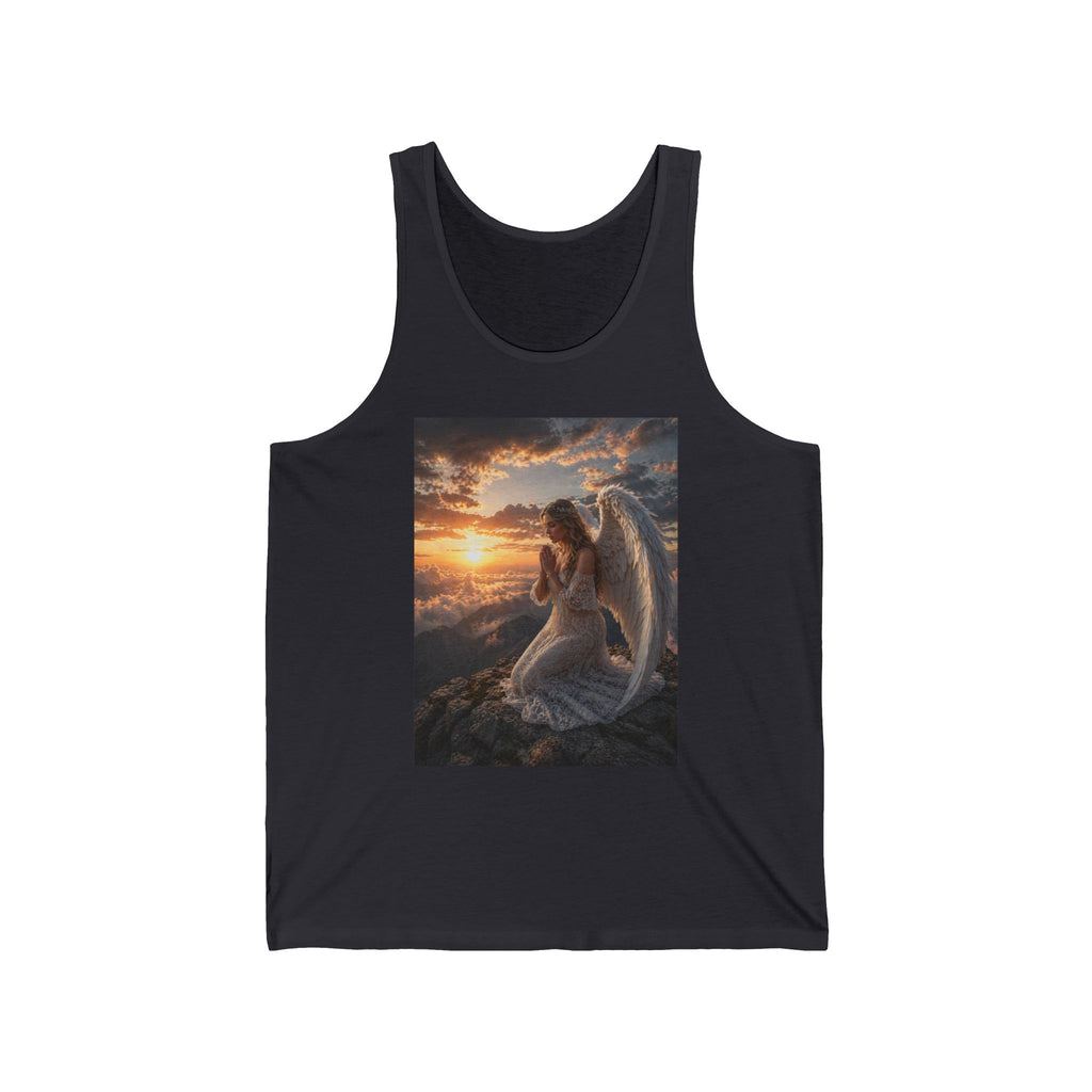 Angel at Sunset Tank Top — Prayerful Angel Graphic Jersey Tank