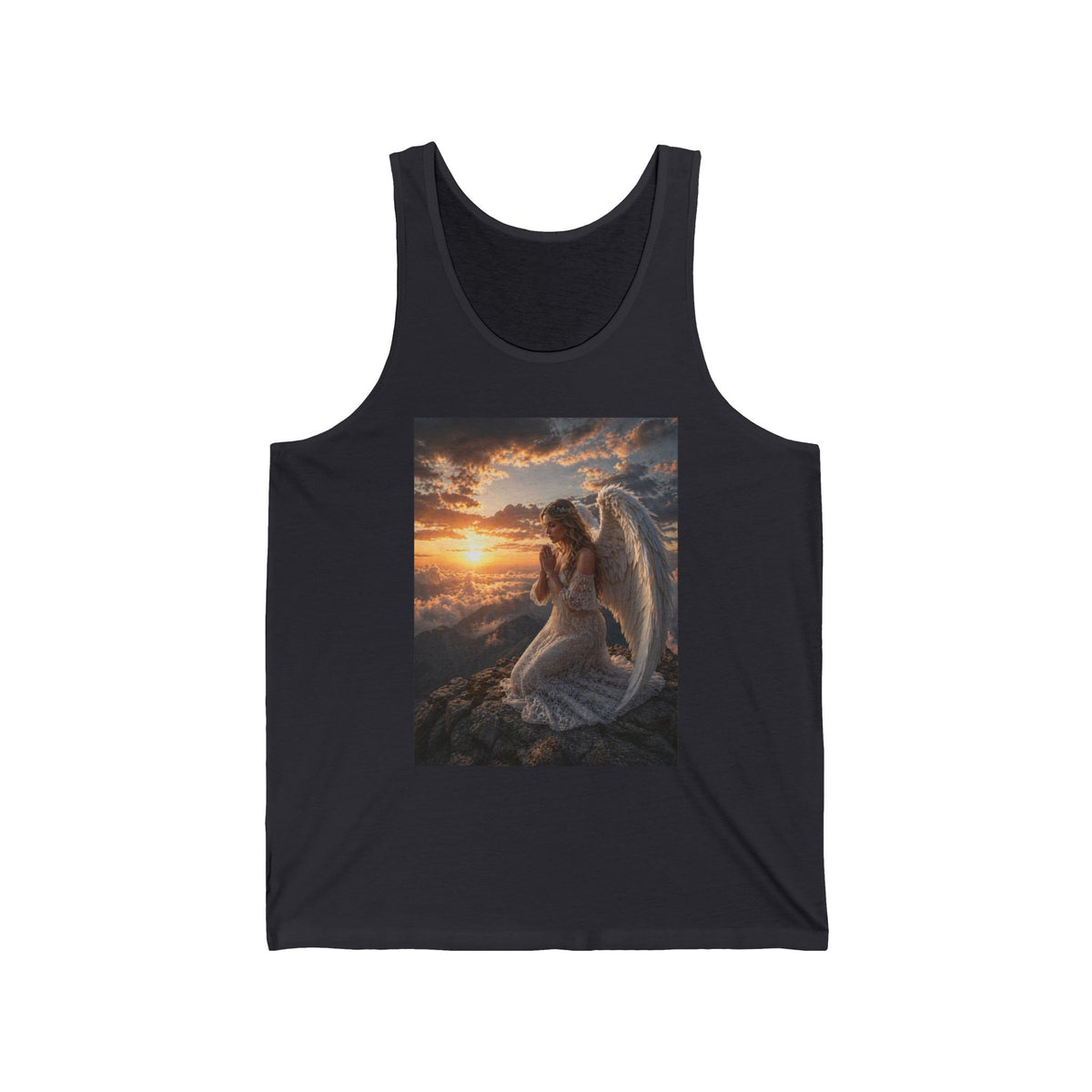 Angel at Sunset Tank Top — Prayerful Angel Graphic Jersey Tank