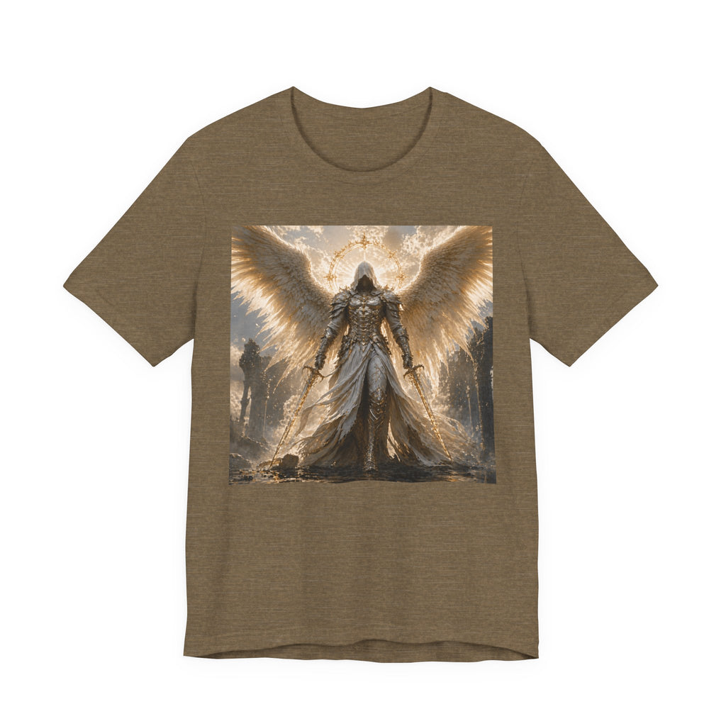 Angel Warrior Graphic Tee — Gold Guardian Wings T-Shirt