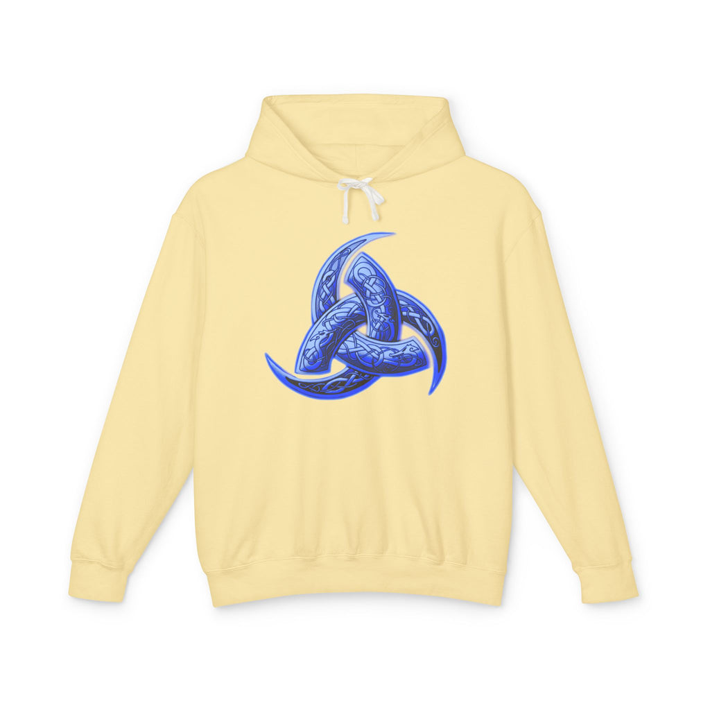 The Triple Horn of Odin is--Celtic Blue Triquetra Hoodie — Intricate Knotwork Hooded Sweatshirt