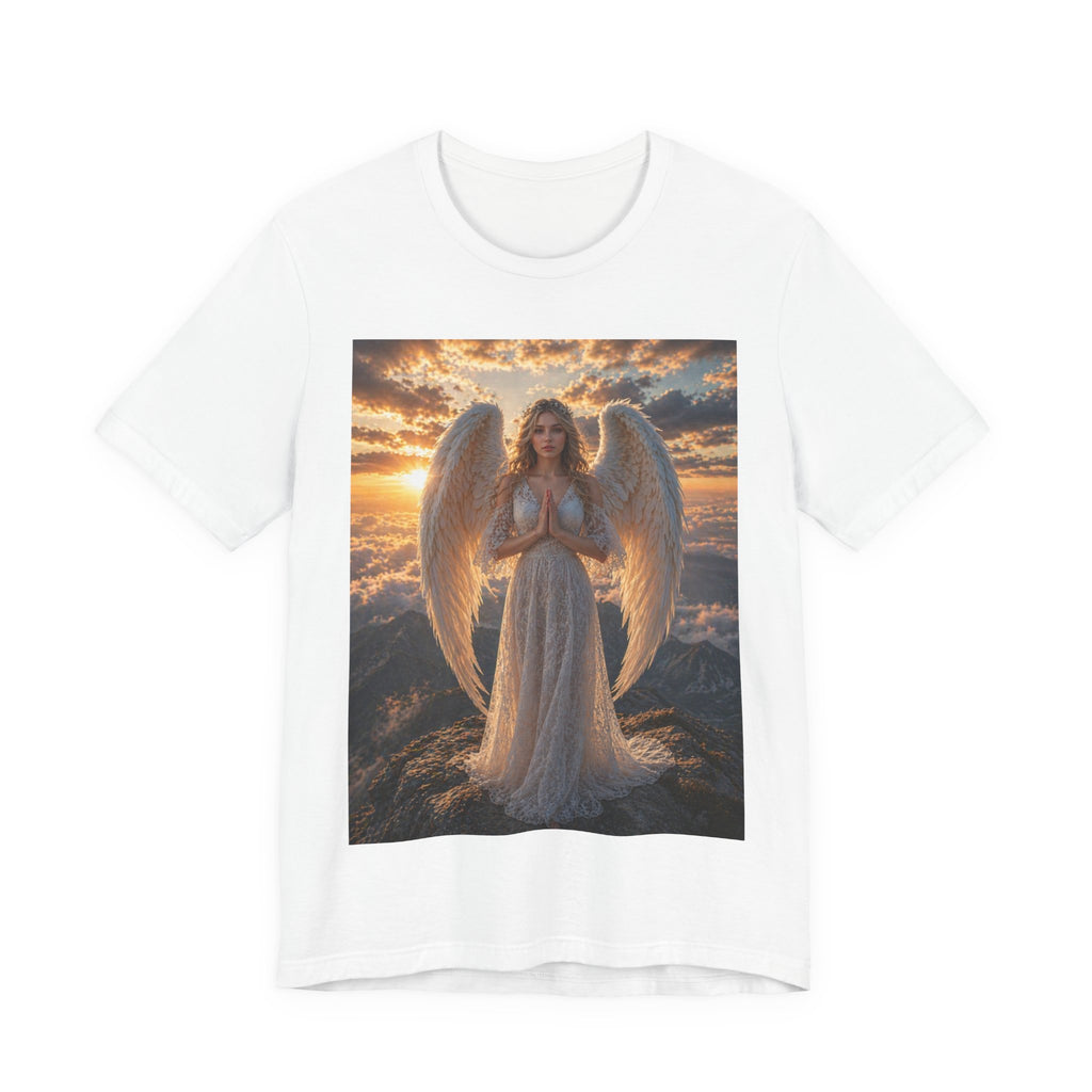 Angel Wings T-Shirt — Serene Praying Angel Graphic Tee for Spiritual & Religious Gifts