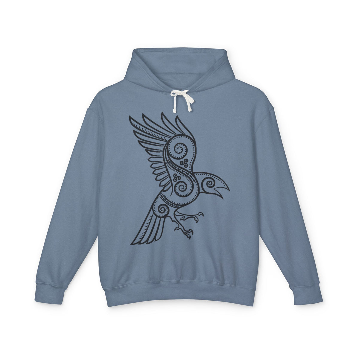 The Raven – Odin’s Messengers-Tribal Raven Hoodie — Intricate Celtic Bird Graphic Lightweight Sweatshirt