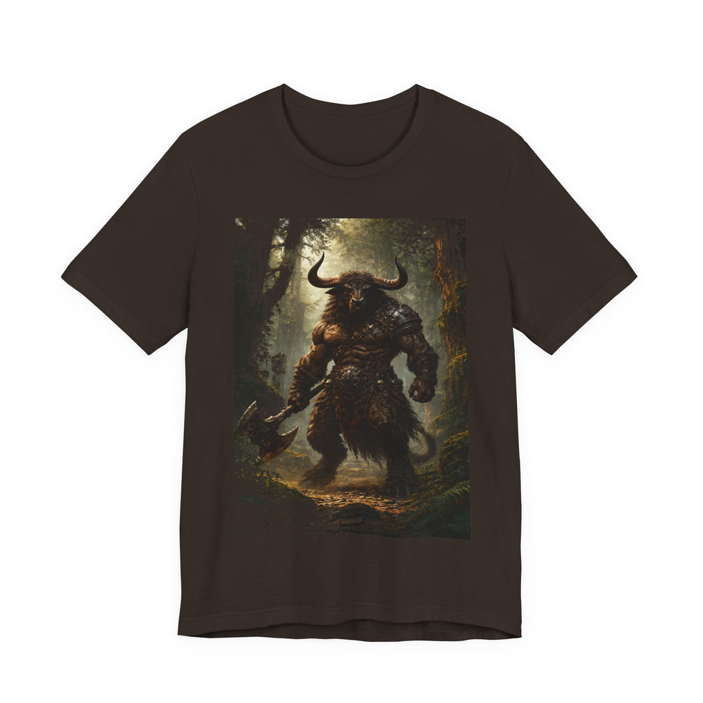 Minotaur Forest Warrior T-Shirt — Mythic Fantasy Creature Graphic Tee
