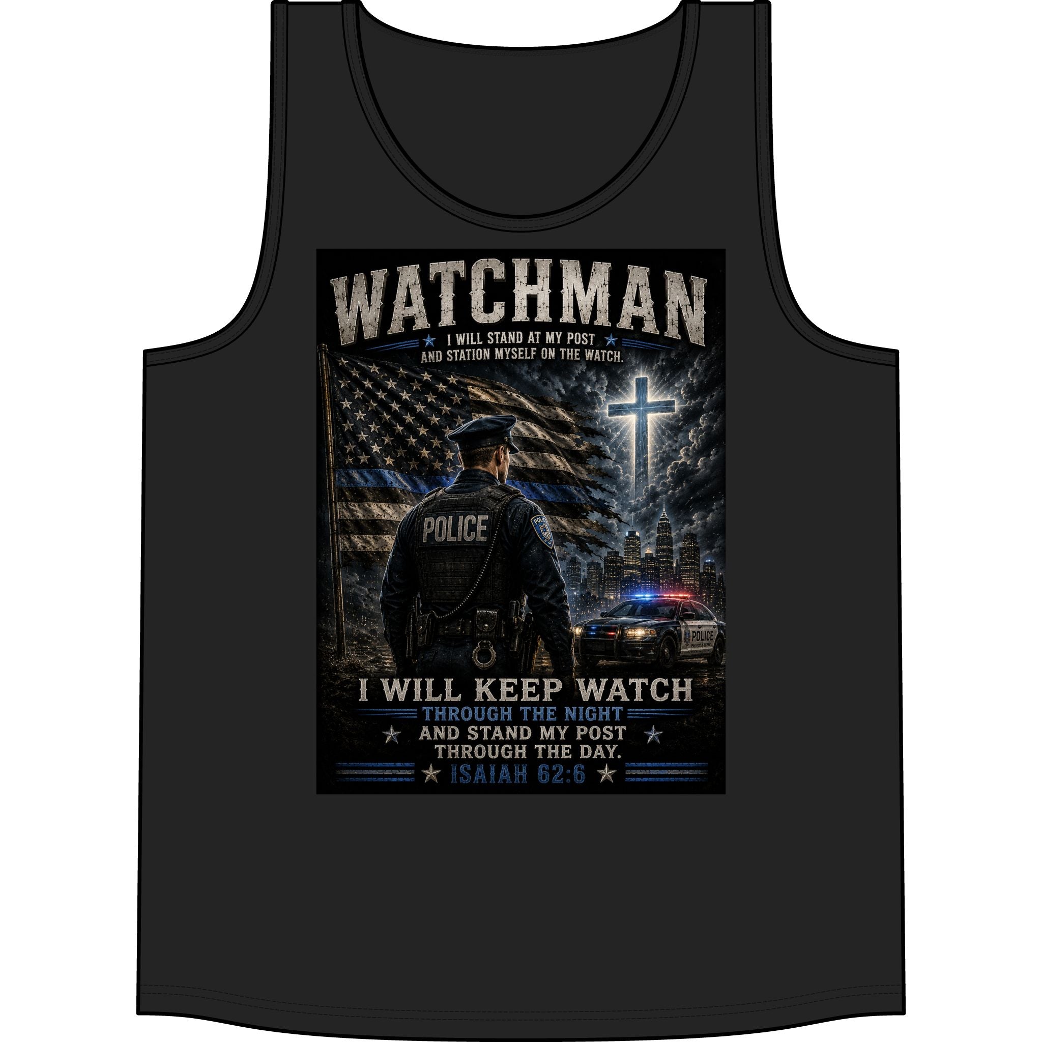 Watchman Police Tank Top — "I Will Keep Watch" Isaiah 62:6 Christian Law Enforcement Tank