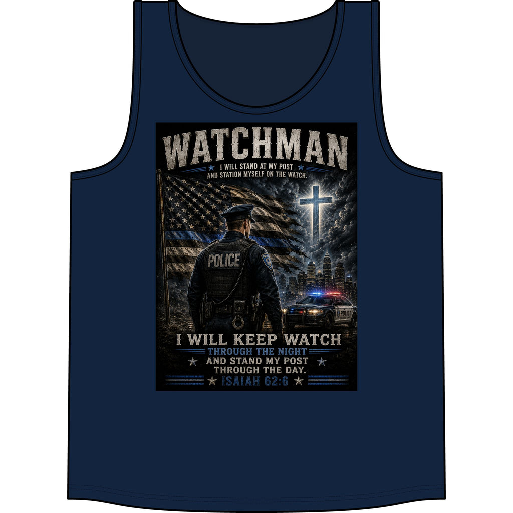 Watchman Police Tank Top — "I Will Keep Watch" Isaiah 62:6 Christian Law Enforcement Tank
