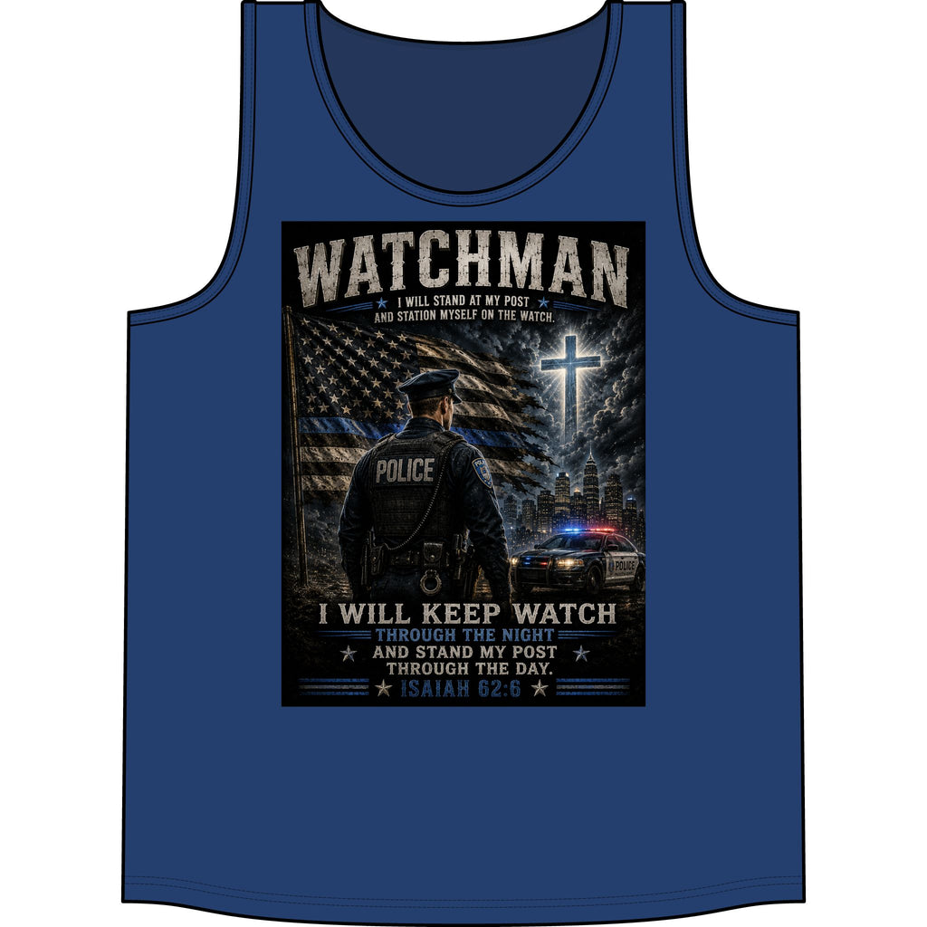 Watchman Police Tank Top — "I Will Keep Watch" Isaiah 62:6 Christian Law Enforcement Tank