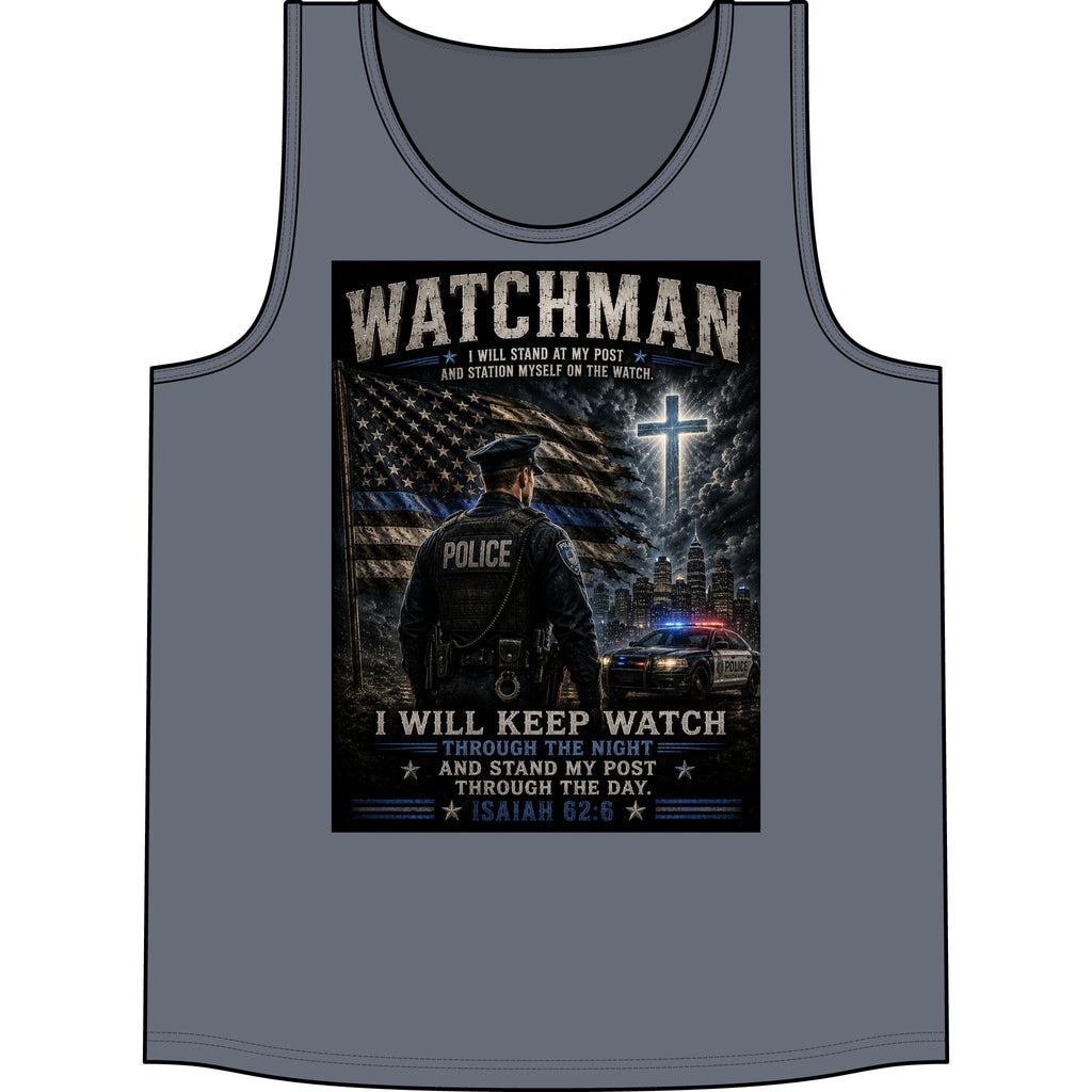 Watchman Police Tank Top — "I Will Keep Watch" Isaiah 62:6 Christian Law Enforcement Tank