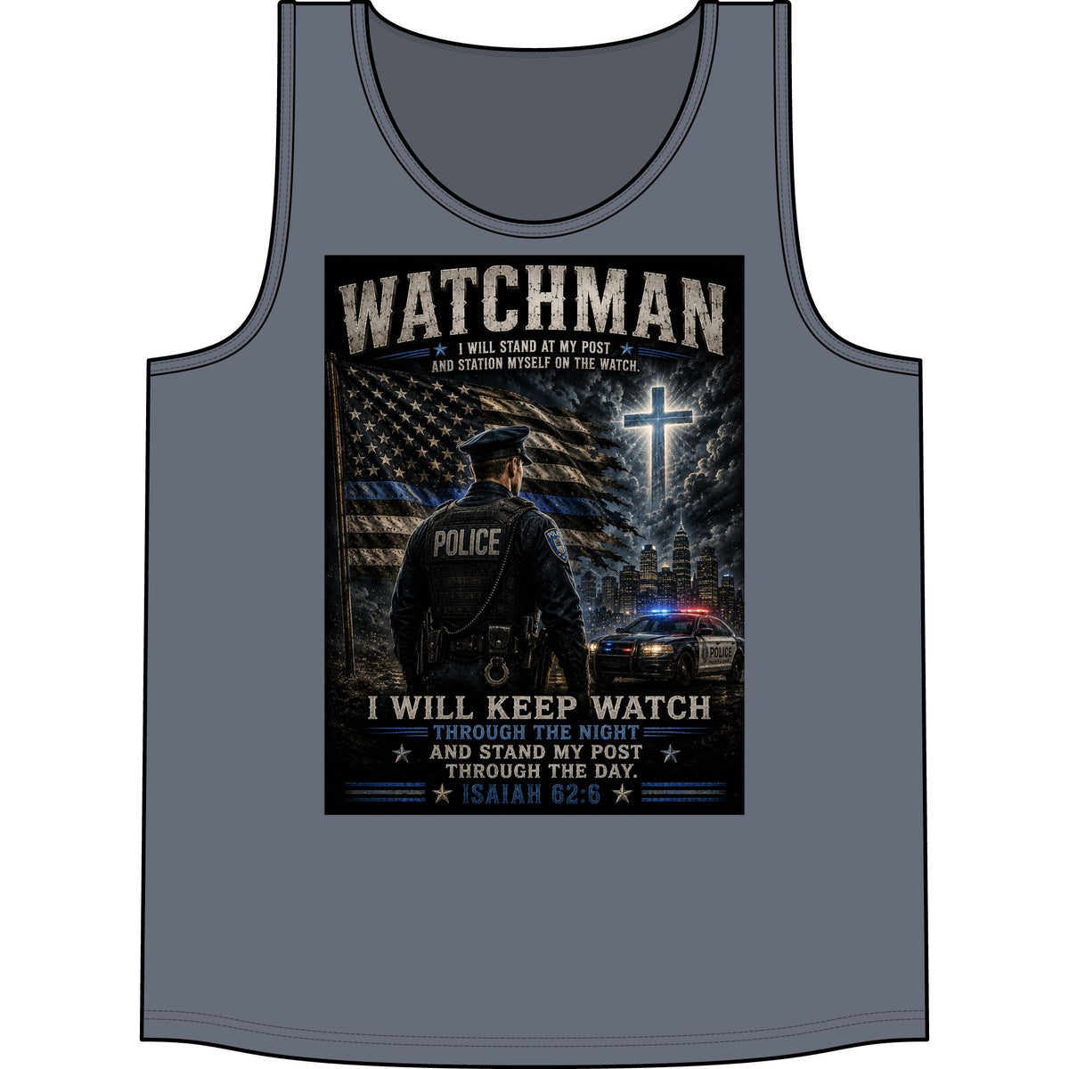 Watchman Police Tank Top — "I Will Keep Watch" Isaiah 62:6 Christian Law Enforcement Tank