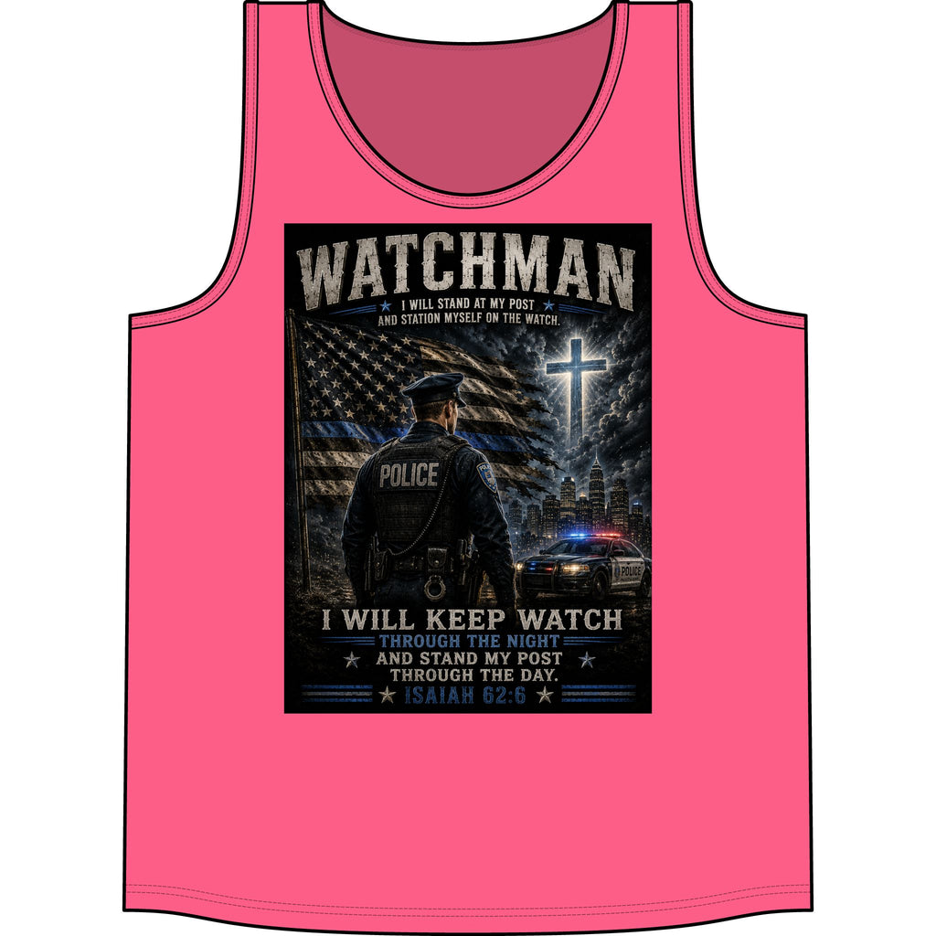 Watchman Police Tank Top — "I Will Keep Watch" Isaiah 62:6 Christian Law Enforcement Tank