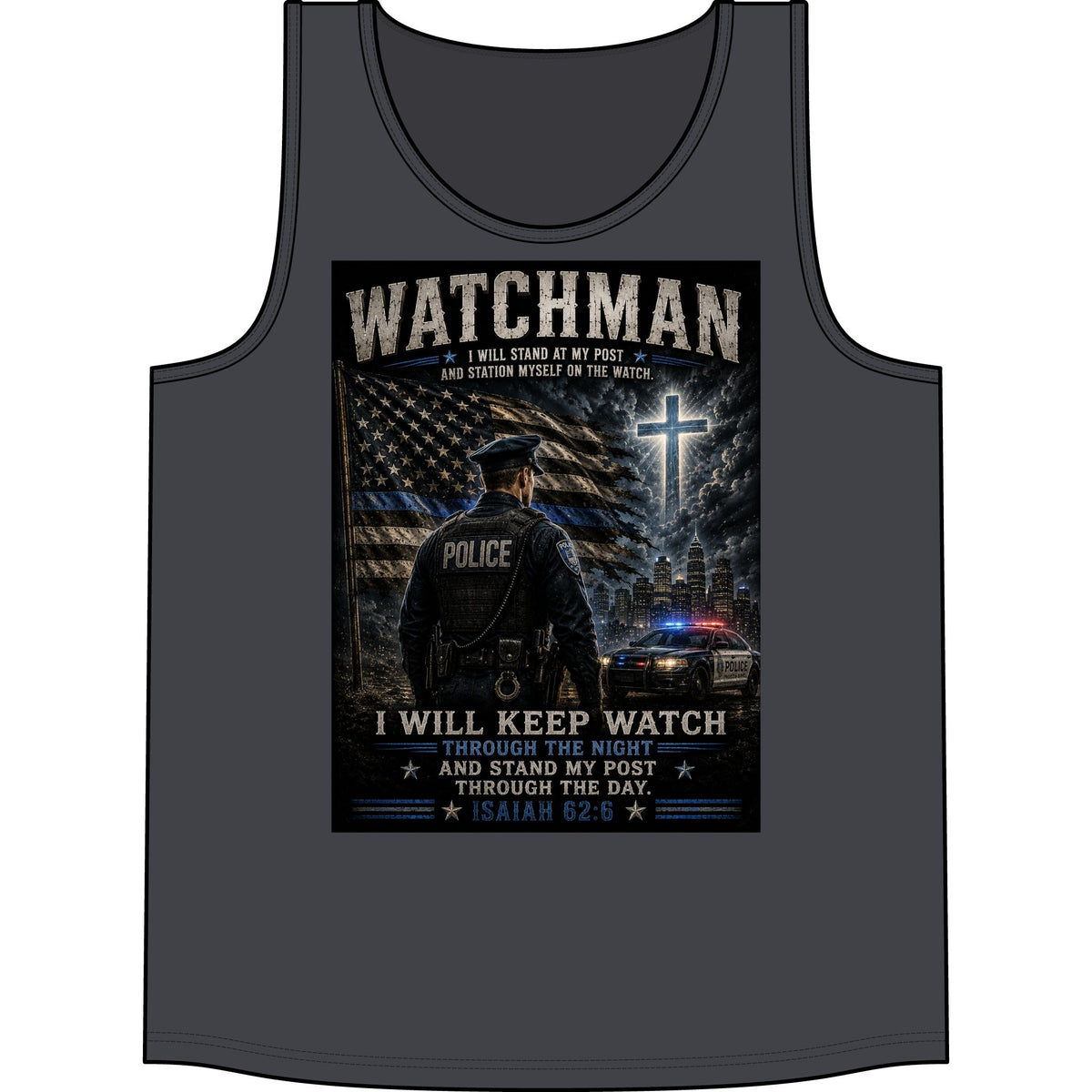 Watchman Police Tank Top — "I Will Keep Watch" Isaiah 62:6 Christian Law Enforcement Tank