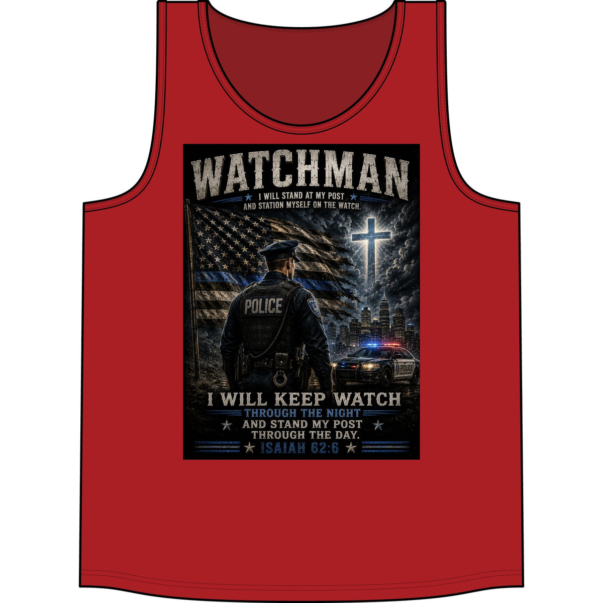 Watchman Police Tank Top — "I Will Keep Watch" Isaiah 62:6 Christian Law Enforcement Tank