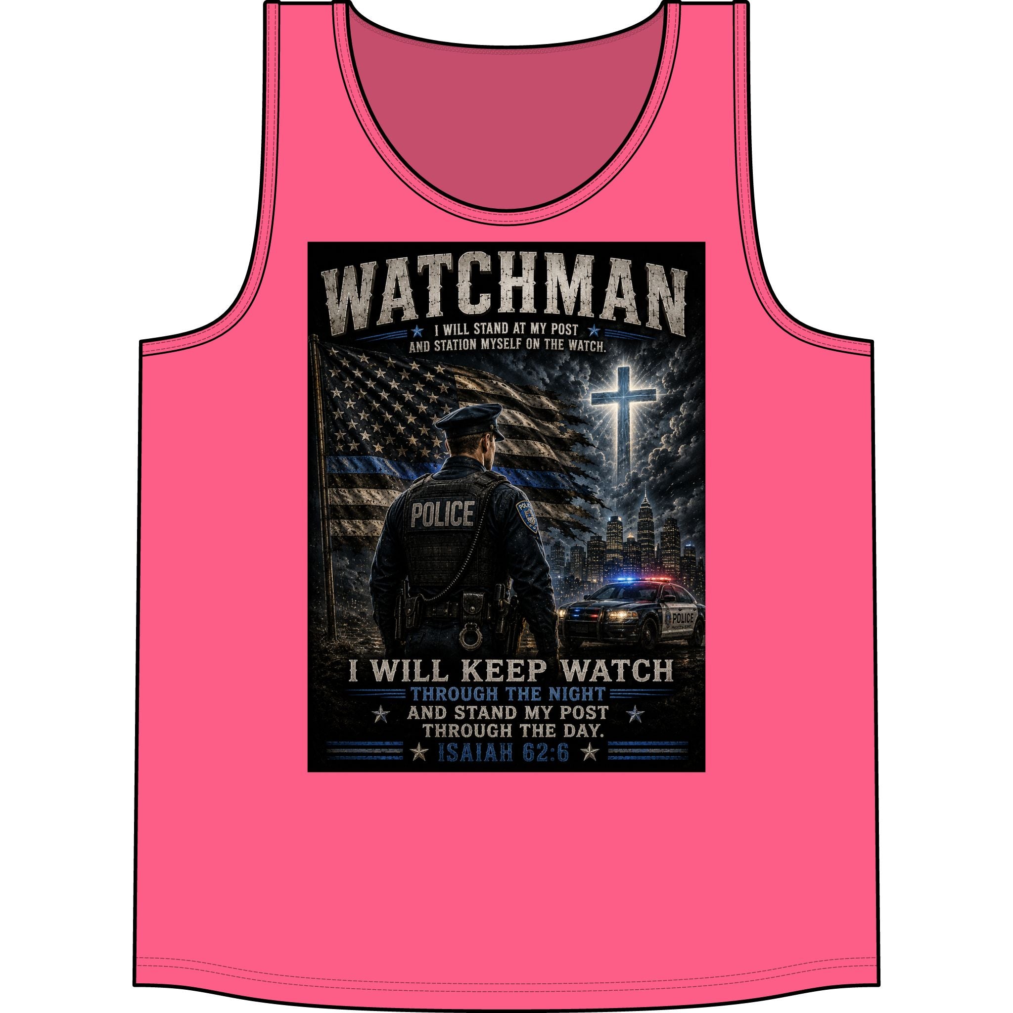 Watchman Police Tank Top — "I Will Keep Watch" Isaiah 62:6 Christian Law Enforcement Tank
