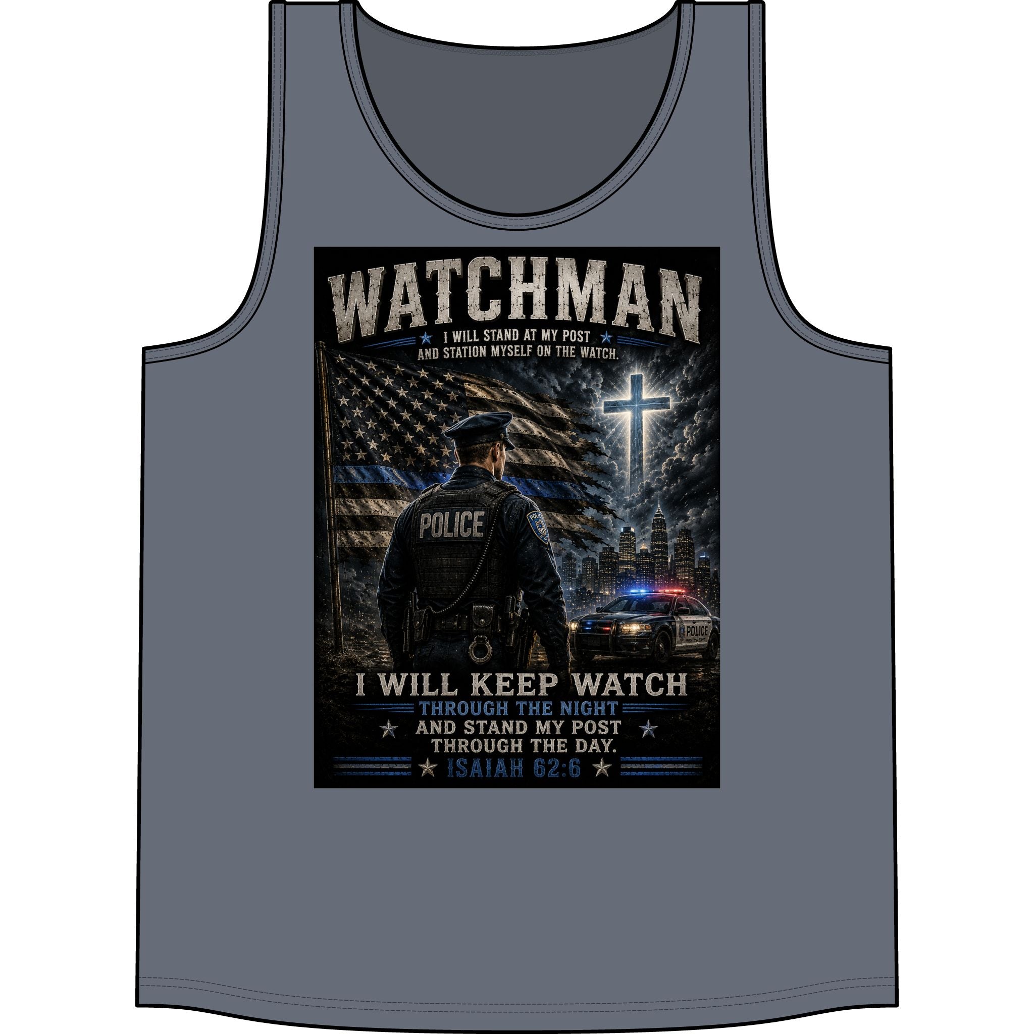 Watchman Police Tank Top — "I Will Keep Watch" Isaiah 62:6 Christian Law Enforcement Tank