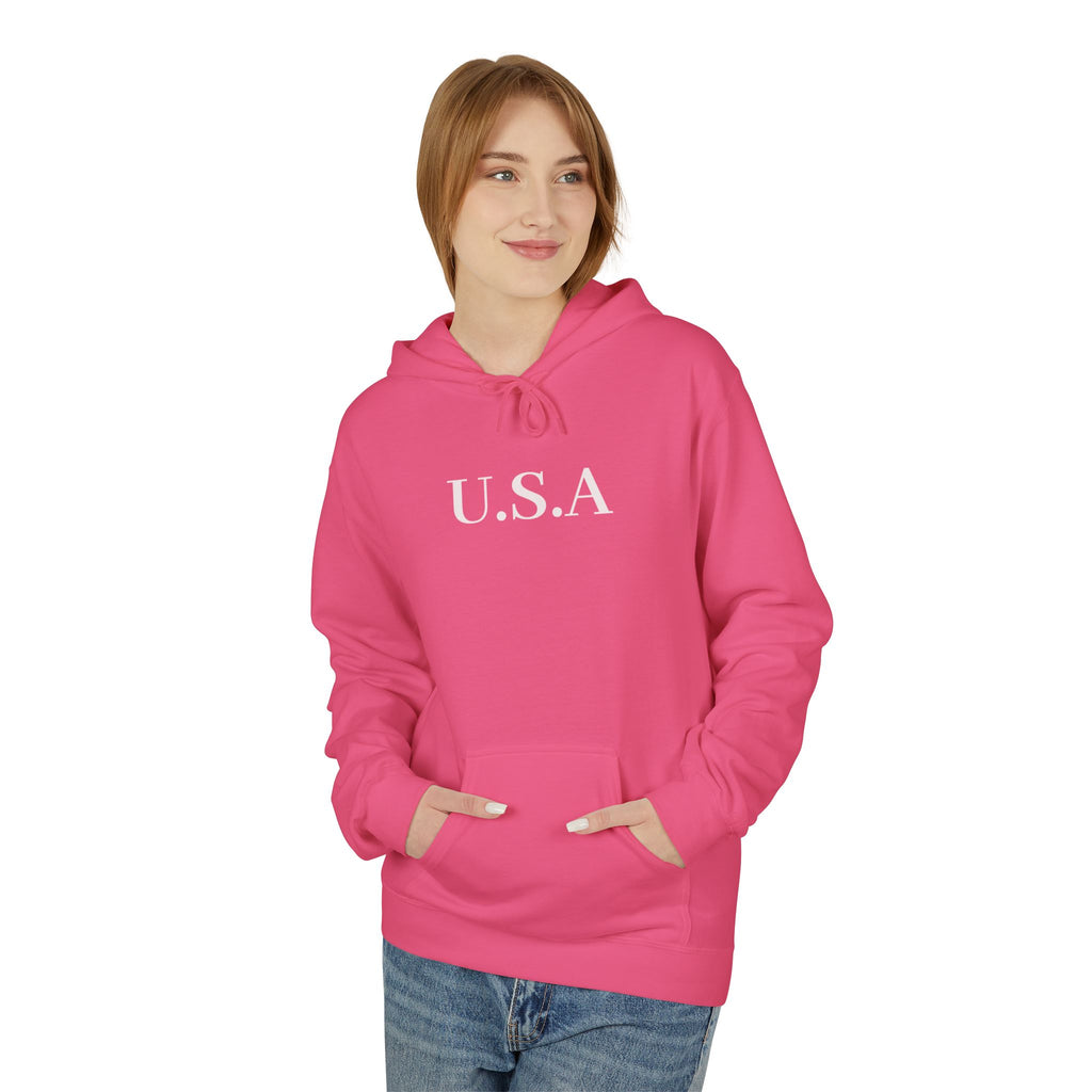 USA Minimalist Hoodie — Classic Patriotic Fleece Pullover