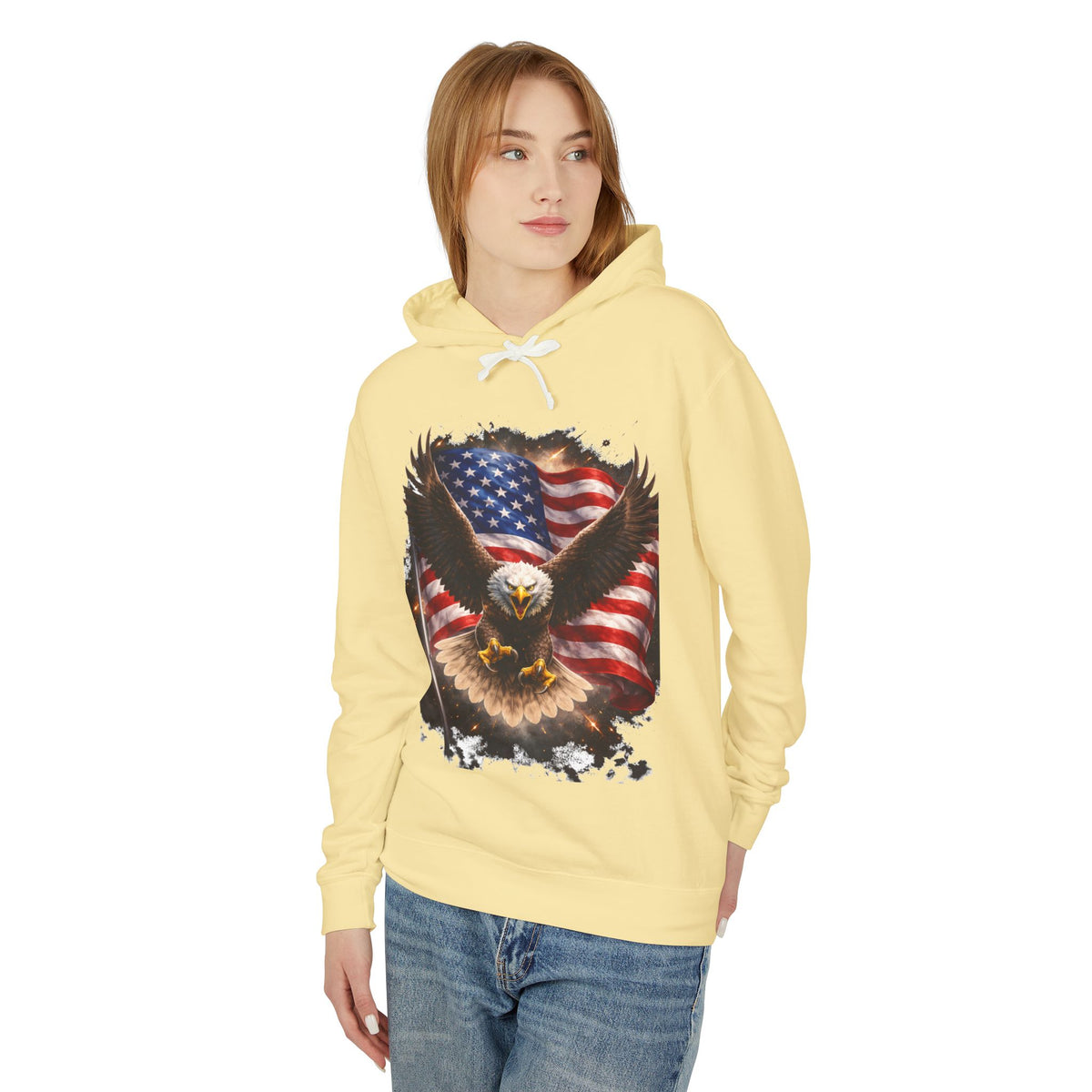 American Eagle Flag Hoodie — Patriotic Bald Eagle sweatshirt for 4th of July & Veterans