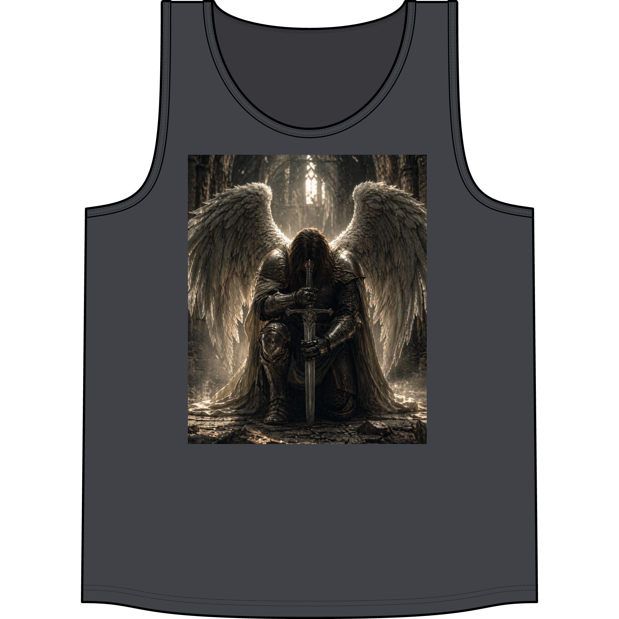 Angel Warrior Tank Top — Gothic Fallen Angel with Sword Graphic