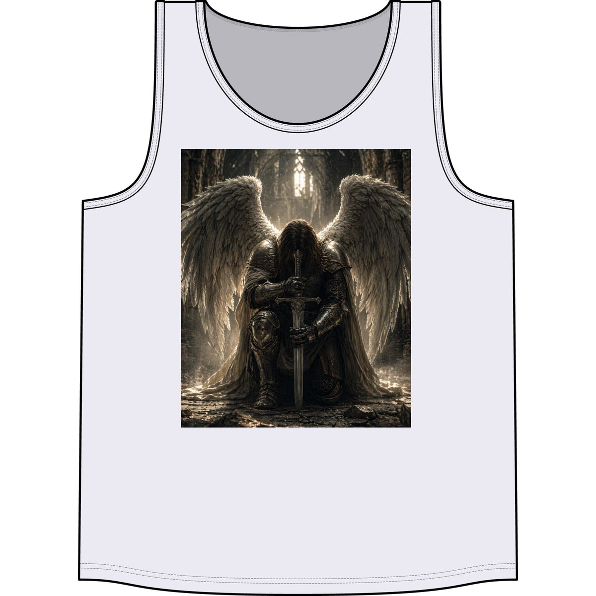 Angel Warrior Tank Top — Gothic Fallen Angel with Sword Graphic
