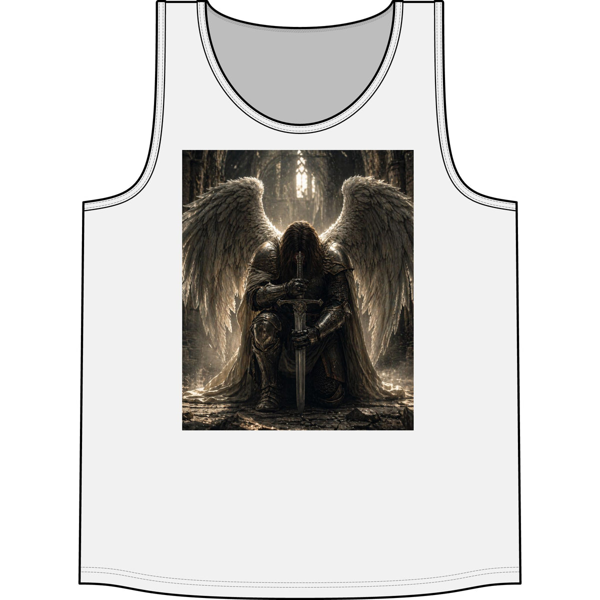 Angel Warrior Tank Top — Gothic Fallen Angel with Sword Graphic