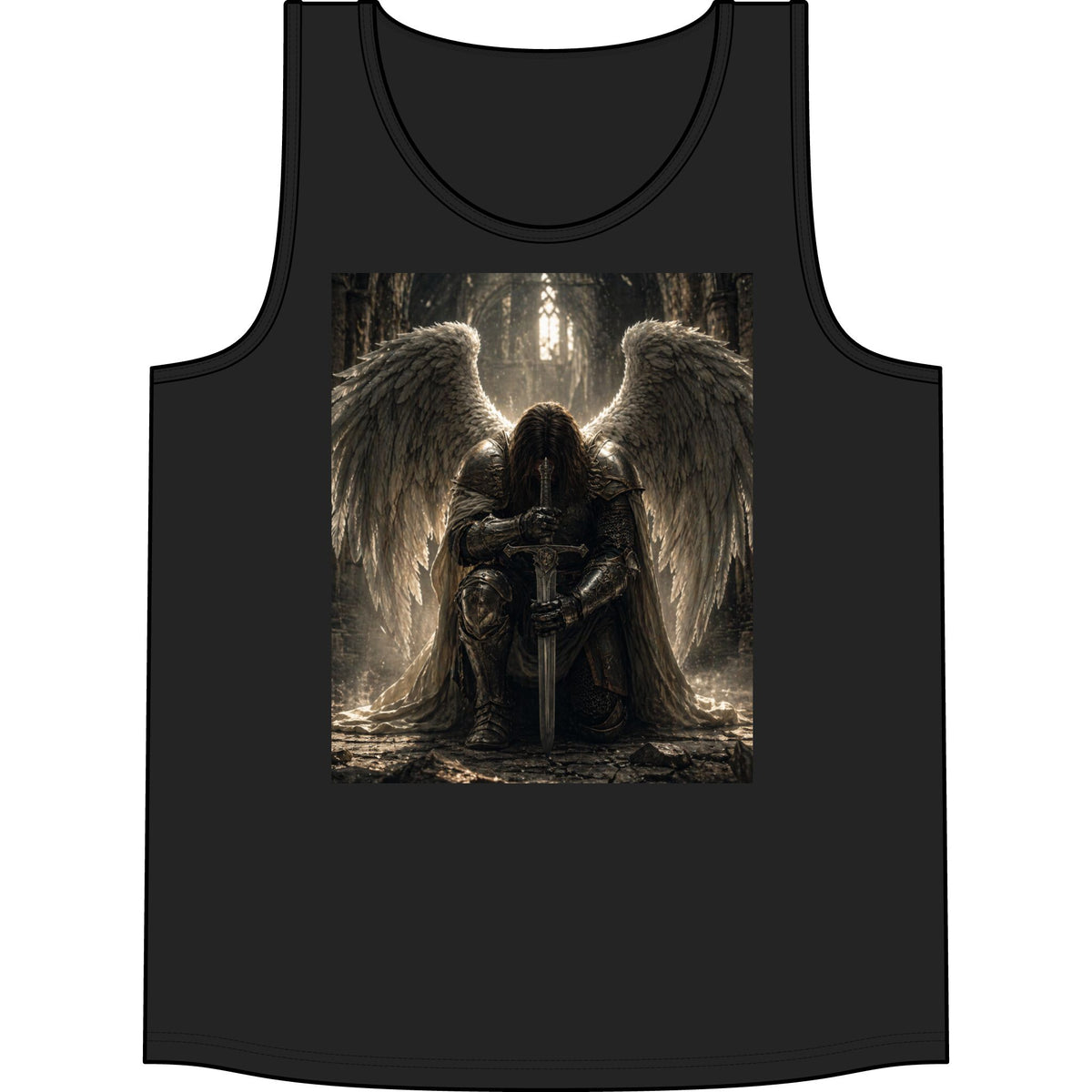 Angel Warrior Tank Top — Gothic Fallen Angel with Sword Graphic