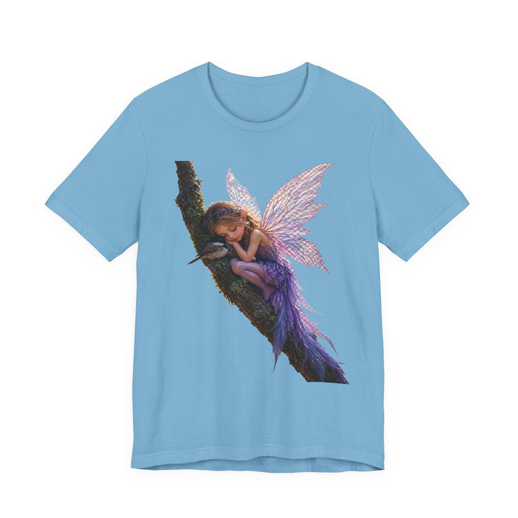 Fairy Sleeping on Branch T-Shirt — Magical Purple Fairy Tee for Women & Girls