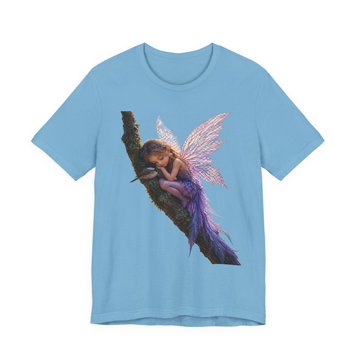 Fairy Sleeping on Branch T-Shirt — Magical Purple Fairy Tee for Women & Girls