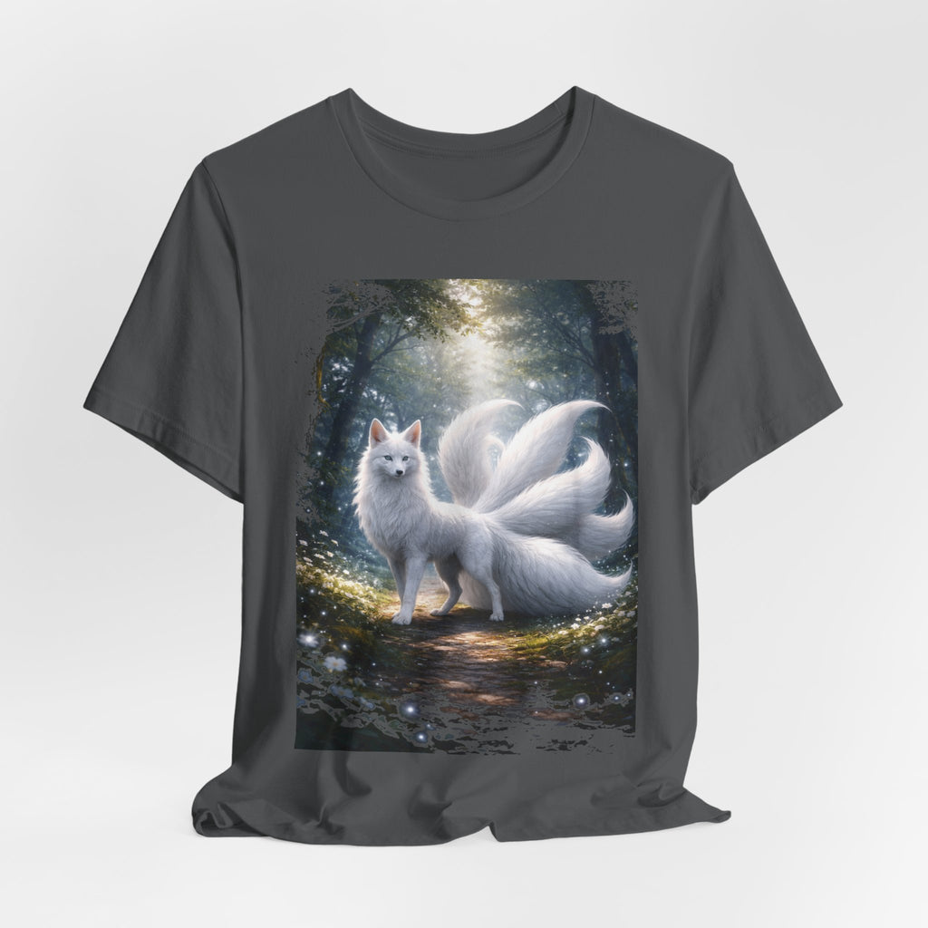 Nine-Tailed Fox Fantasy T-Shirt — Mystical White Kitsune Forest Tee